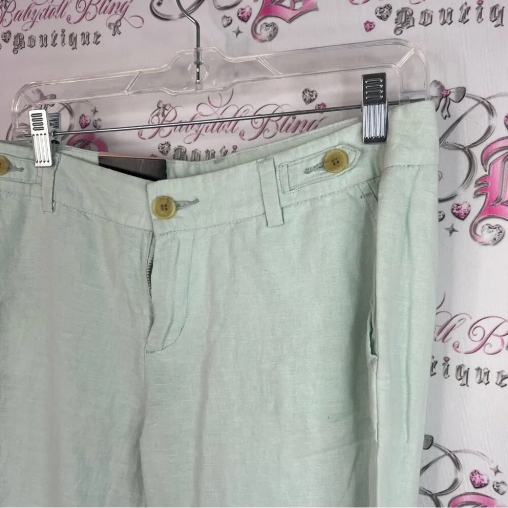 Banana Republic pants pastel mint blue Light Green Linen Trousers capri